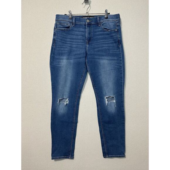 Express Jeans Womens 10R Ultimate Stretch Super Skinny Mid Rise Grunge Distress - Picture 1 of 12